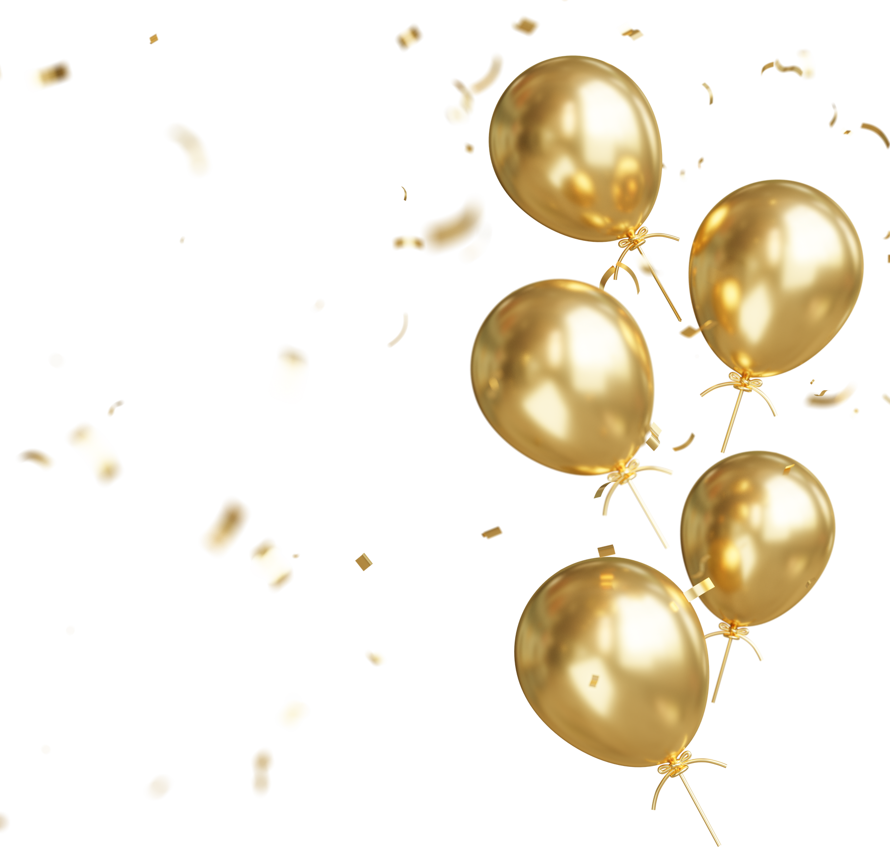 golden balloons floating with confetti.